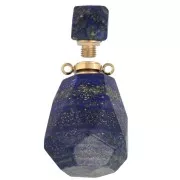 Flacon de parfum pendentif en pierre gemme 36x20mm Lapis lazuli Acier inox doré x1
