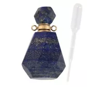 Flacon de parfum pendentif en pierre gemme 36x20mm Lapis lazuli Acier inox doré x1