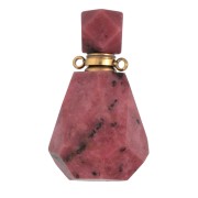 Flacon de parfum pendentif en pierre gemme 37x21 mm Rhodonite Acier inox doré x1