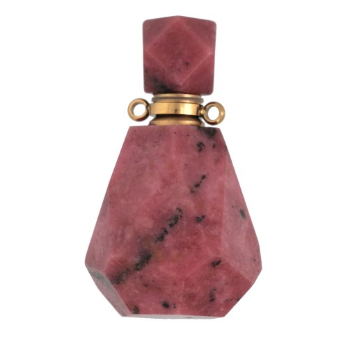 Flacon de parfum pendentif en pierre gemme 37x21 mm Rhodonite Acier inox doré x1