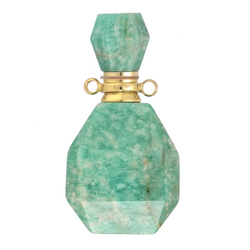 Flacon de parfum pendentif en pierre gemme 39x20 mm Amazonite Acier inox Doré x1