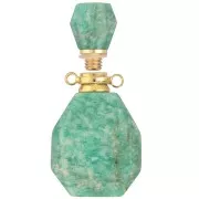 Flacon de parfum pendentif en pierre gemme 39x20 mm Amazonite Acier inox Doré x1