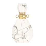 Flacon de parfum pendentif en pierre gemme 38x20 mm - Howlite - Acier inox Doré x1|raw }}