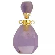 Flacon de parfum pendentif en pierre gemme 38x20 mm - Amethyste Acier inox doré x1
