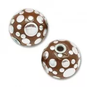 Perle ronde 16 mm motif bulles Marron/Argenté x1