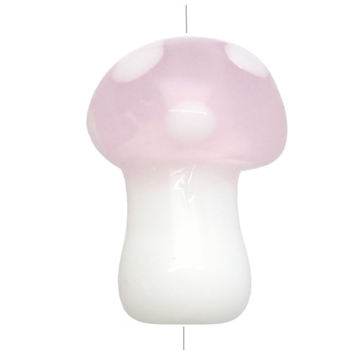 Perle champignon 14X10 mm en verre - motif pois - Rose clair - Blanc x1
