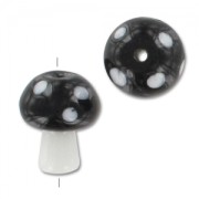 Perle champignon 19x15 mm en verre - motif pois - Noir - Blanc x1|raw }}