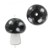 Perle champignon 19x15 mm en verre - motif pois - Noir - Blanc x1