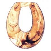 Pendentif goutte évidée en résine 33x27 mm - Transparent marbré marron x1