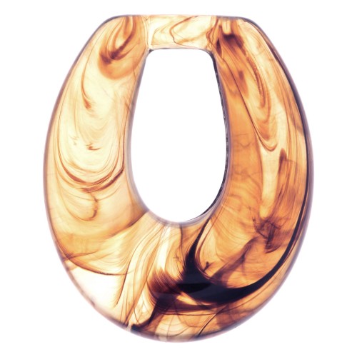 Pendentif goutte évidée en résine 33x27 mm - Transparent marbré marron x1