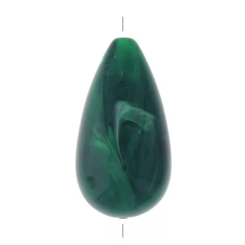 Perle poire en résine opaque 26x14 mm - Vert foncé marbré x1