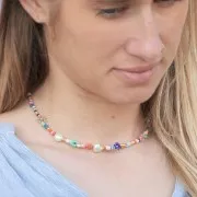 Perles Heishi rondelles  en pâte polymère 3x1 mm - Multicolore pastel x39cm