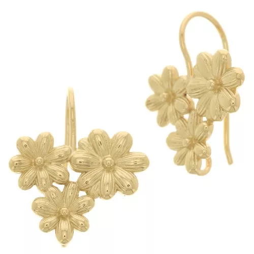 Crochets d'oreilles trio de fleurs 19x16 mm anneau ouvert - Plaqué Or 3 microns x2