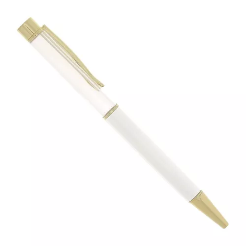 Stylo à bille à décorer avec des perles - résine - polymère - Doré - Blanc x1