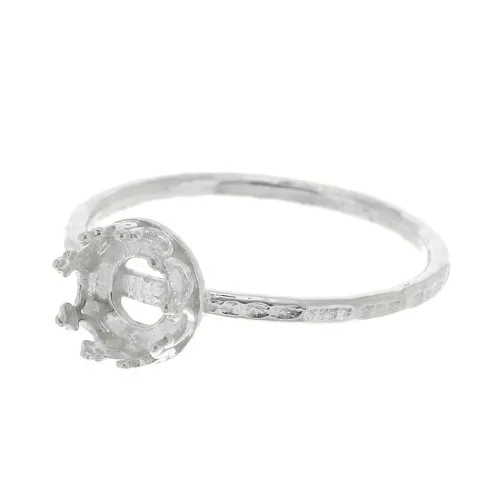 Bague fine martelée pour cabochon 6 mm - Taille 57 - Argent 925 x1