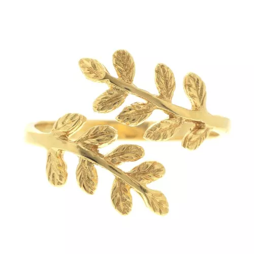 Bague réglable avec branches d'olivier - Taille 52 à 58 - Doré à l'or fin x1