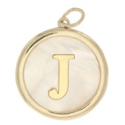 Pendentif rond nacre 19x17 mm - motif lettre alphabet - J - Plaqué Or 3 microns x1|raw }}