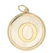 Pendentif rond nacre 19x17 mm - motif lettre alphabet - O - Plaqué Or 3 microns x1|raw }}