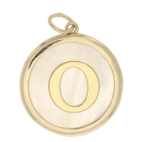 Pendentif rond nacre 19x17 mm - motif lettre alphabet - O - Plaqué Or 3 microns x1