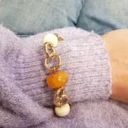 Perle rondelle en résine translucide 14x8 mm - Abricot marbré x1