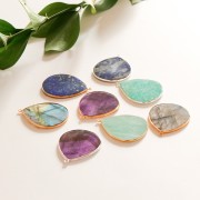 Pendentif goutte en pierre gemme 39x31 mm - Argent 925 - Amazonite x1