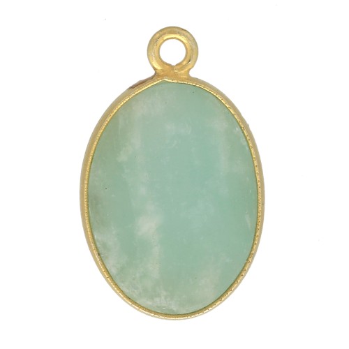 Pendentif ovale pierre gemme 18x11 mm Argent 925 Doré à l'or fin - Amazonite x1