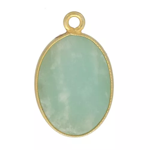 Pendentif ovale pierre gemme 18x11 mm Argent 925 Doré à l'or fin - Amazonite x1