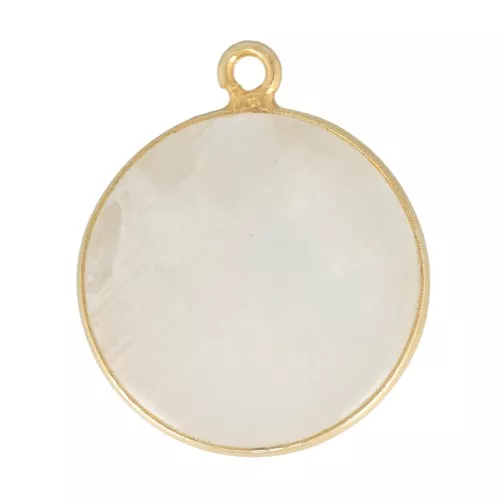Pendentif rond pierre gemme 16 mm - Argent 925 Doré à l'or fin - Pierre de lune