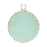 Pendentif rond en pierre gemme 16 mm - Argent 925 - Amazonite x1
