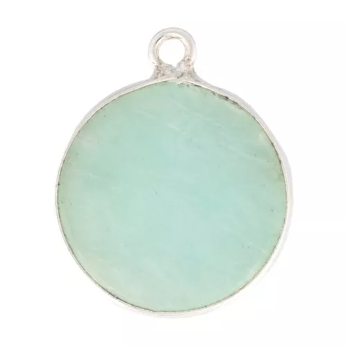 Pendentif rond en pierre gemme 16 mm - Argent 925 - Amazonite x1