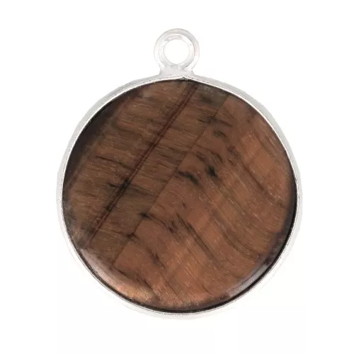 Pendentif rond en pierre gemme 16 mm - Argent 925 - Oeil de tigre x1
