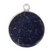 Pendentif rond en pierre gemme 16 mm - Argent 925 - Lapis lazuli x1|raw }}