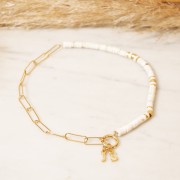 Breloque lettre alphabet 13 mm avec anneau fermé - F - Doré à l'or fin x1