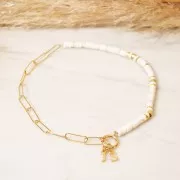 Breloque lettre alphabet 13 mm avec anneau fermé - P - Doré à l'or fin x1