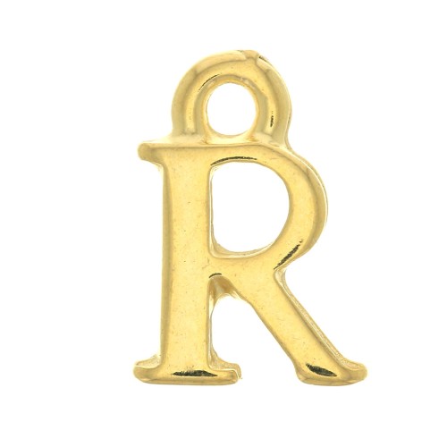 Breloque lettre alphabet 13 mm avec anneau fermé - R - Doré à l'or fin x1