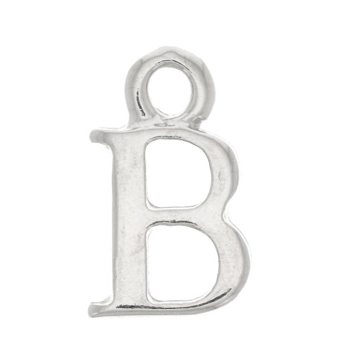 Breloque lettre alphabet 13.5 mm avec anneau fermé - B - Rhodié x1