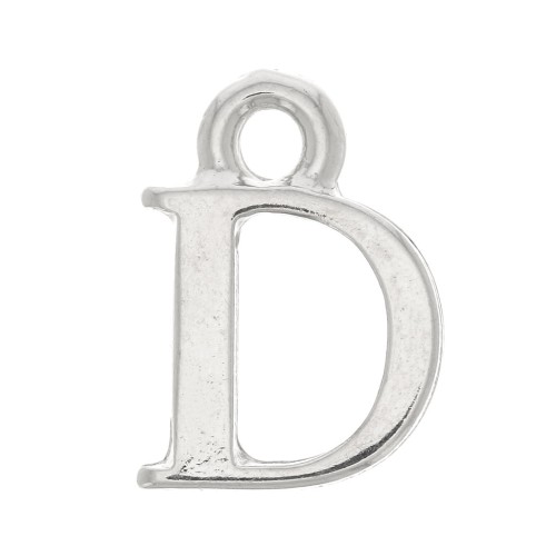 Breloque lettre alphabet 13 mm avec anneau fermé - D - Rhodié x1