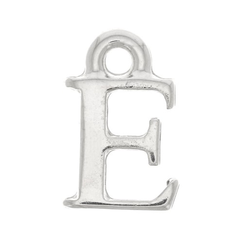 Breloque lettre alphabet 13 mm avec anneau fermé - E - Rhodié x1