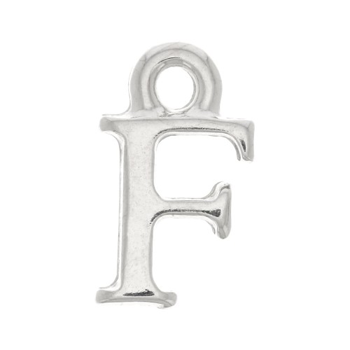 Breloque lettre alphabet 13 mm avec anneau fermé - F - Rhodié x1