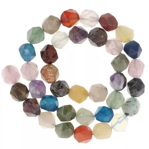 Perles hexagonales 10x9 mm - mix de pierres gemmes - Multicolore x37cm