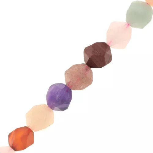 Perles hexagonales 8x7 mm - mix de pierres gemmes - Multicolore x38cm