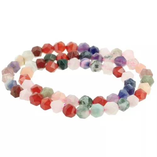 Perles hexagonales 6x5 mm - mix de pierres gemmes - Multicolore x38cm