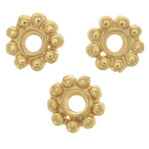 Perles rondelles forme fleur 10 mm - Doré à l'or fin x6