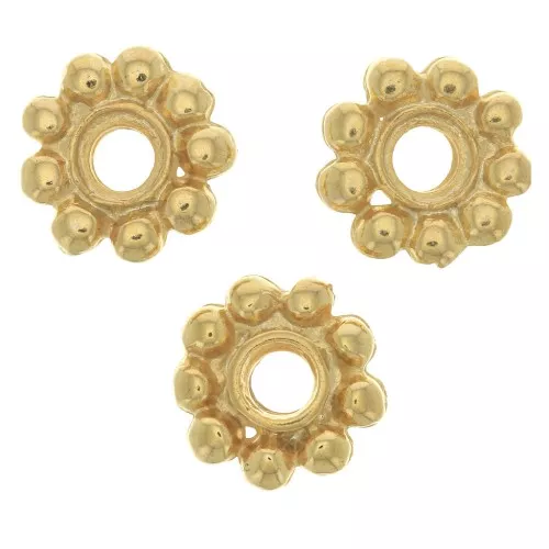 Perles rondelles forme fleur 10 mm - Doré à l'or fin x6
