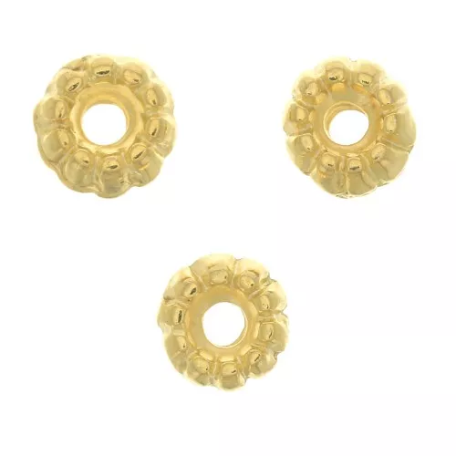 Perles rondelles travaillées 5 mm - Doré à l'or fin x5