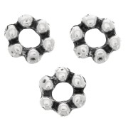 Perles rondelles forme fleur 6.5x7 mm - Argenté vieilli x5|raw }}