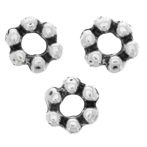 Perles rondelles forme fleur 6.5x7 mm - Argenté vieilli x5
