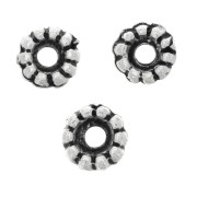 Perles rondelles travaillées 5 mm - Argenté vieilli x5
