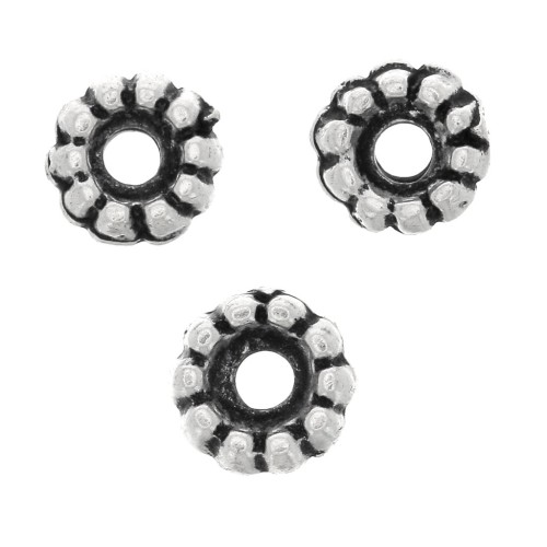 Perles rondelles travaillées 5 mm - Argenté vieilli x5