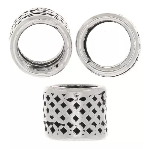 Perles tubes travaillées 5x4 mm - Argenté vieilli x5